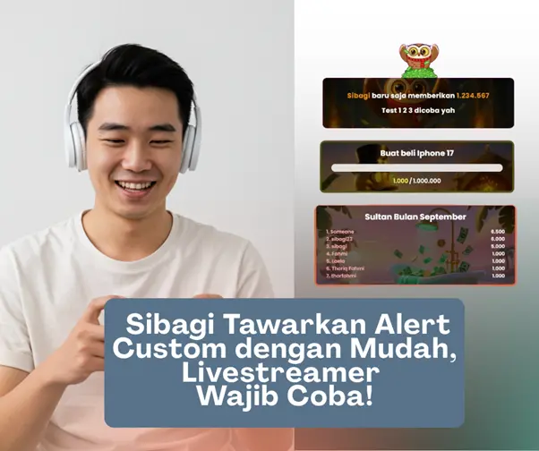 Livestreamer sedang melakukan siaran dengan tampilan alert muncul di layar